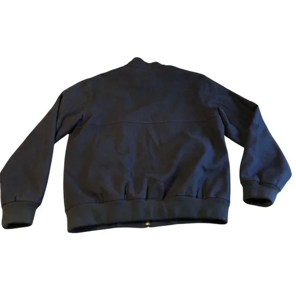 Orvis Jacket Navy Blue Wool Blend Bomber Mens L Tartan Plaid Lining Button Coat